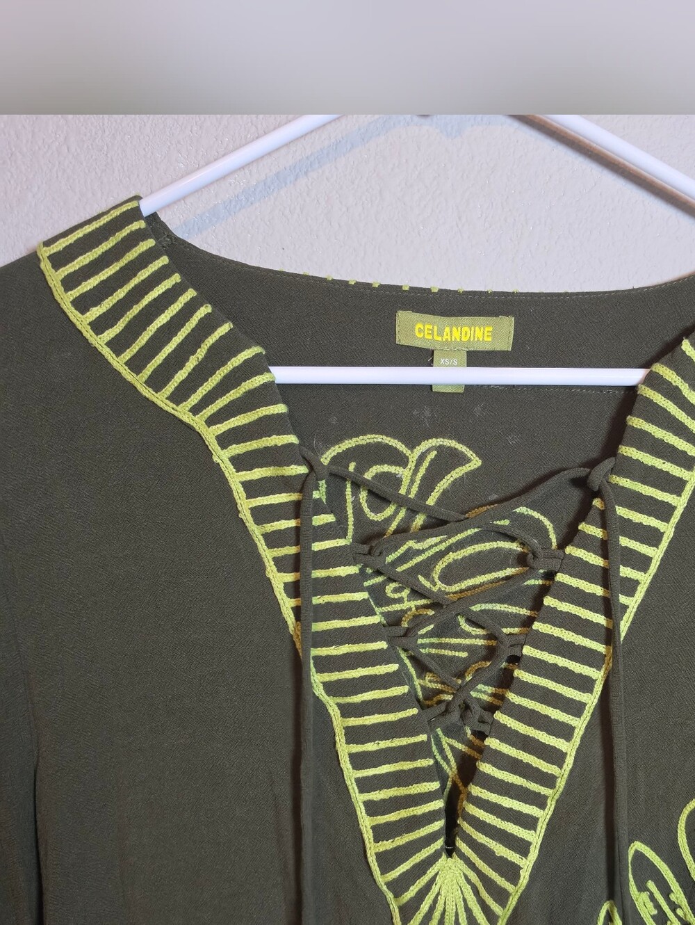 Anthropologie Celandine Linen Blend Palm Leaf Mini Kaftan Dress Size XS/S Boho - Picture 5 of 9